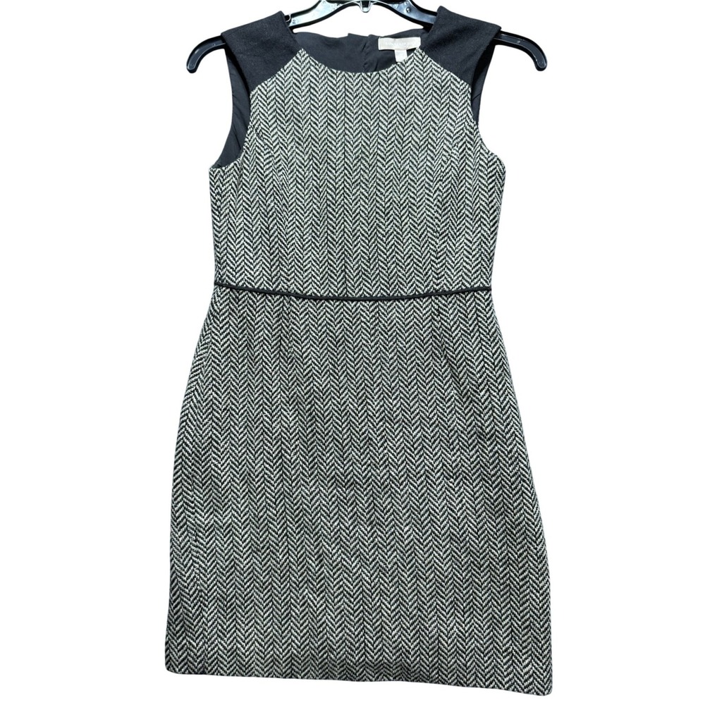 Banana Republic Sheath Dress Women 6P Black Herringbone Wool Blend Sleeveless